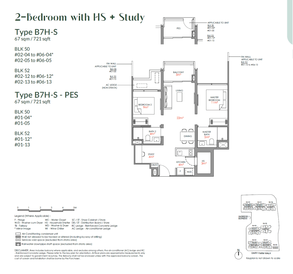 Narra Residences 2 BR with HS and Study Type B7H Floor Plan