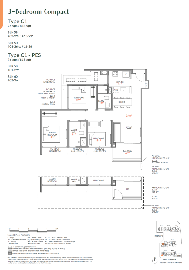 Narra Residences 3 BR Compact Type C1 Floor Plan