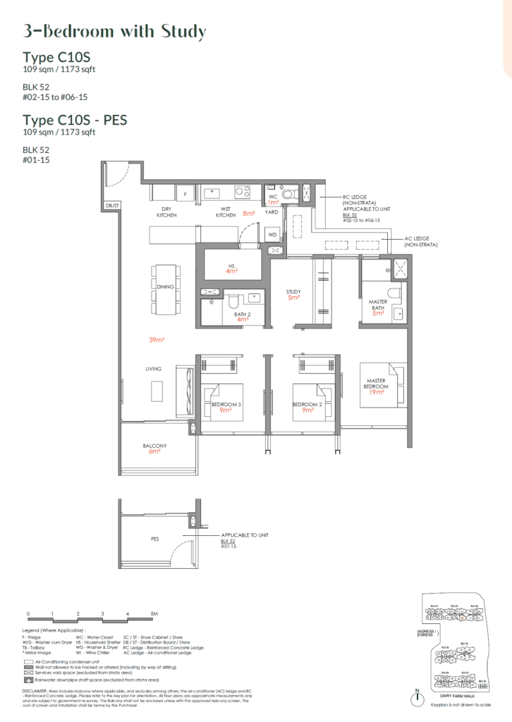 Narra Residences 3 BR with Study Type C10S Floor Plan