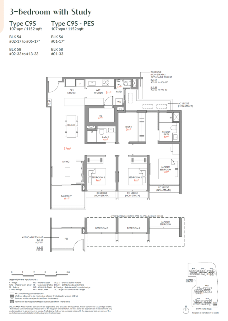 Narra Residences 3 BR with Study Type C9S Floor Plan