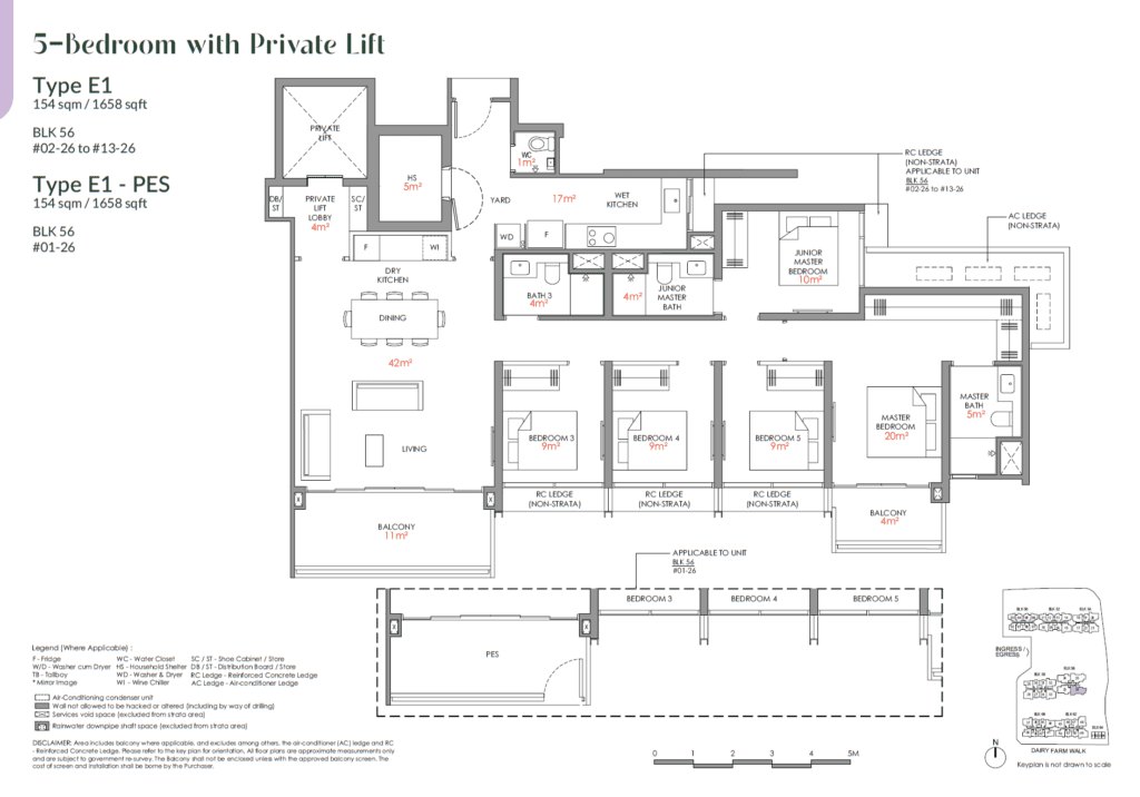 Narra Residences 5 BR with Private Lift Type E1 Floor Plan