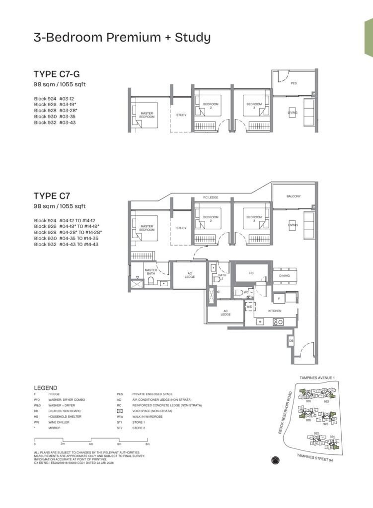 Pinery Residences 3 Bedroom Premium Plus Study Type C7 Floor Plan