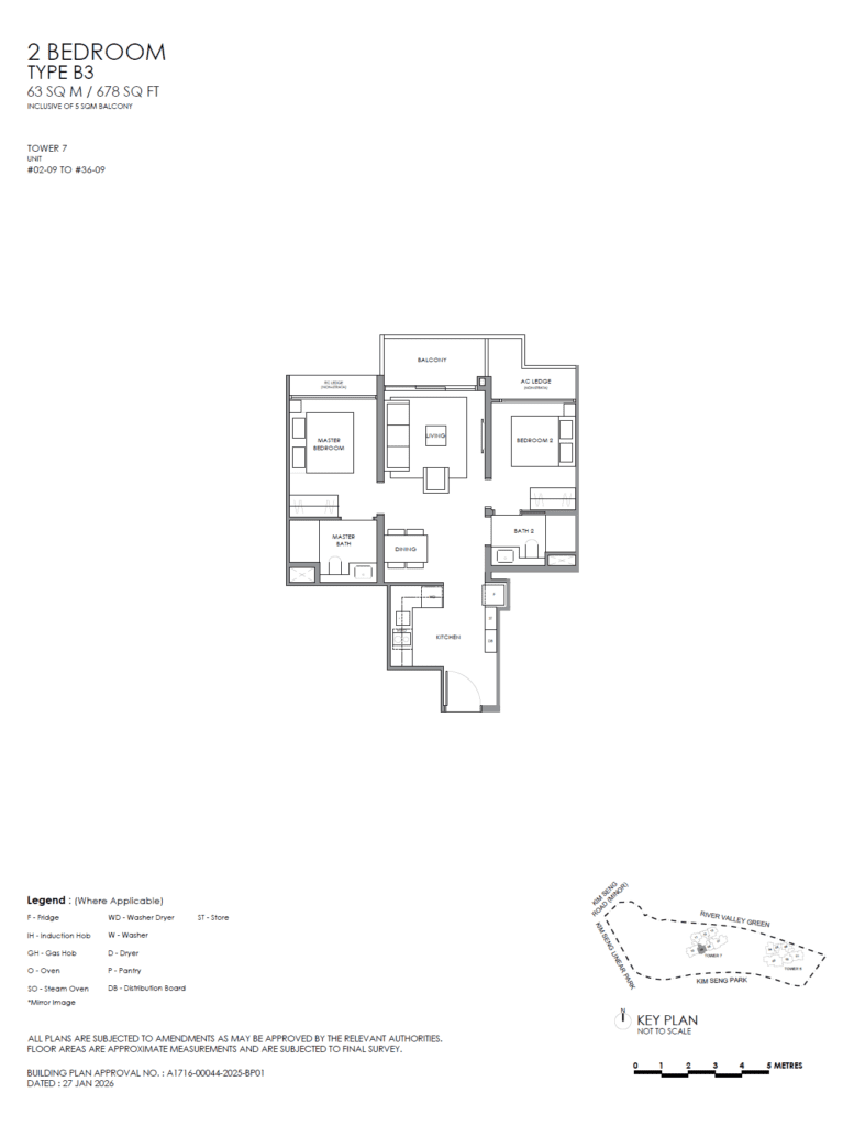 River Modern 2 BR Plus Type B3 Floor Plan