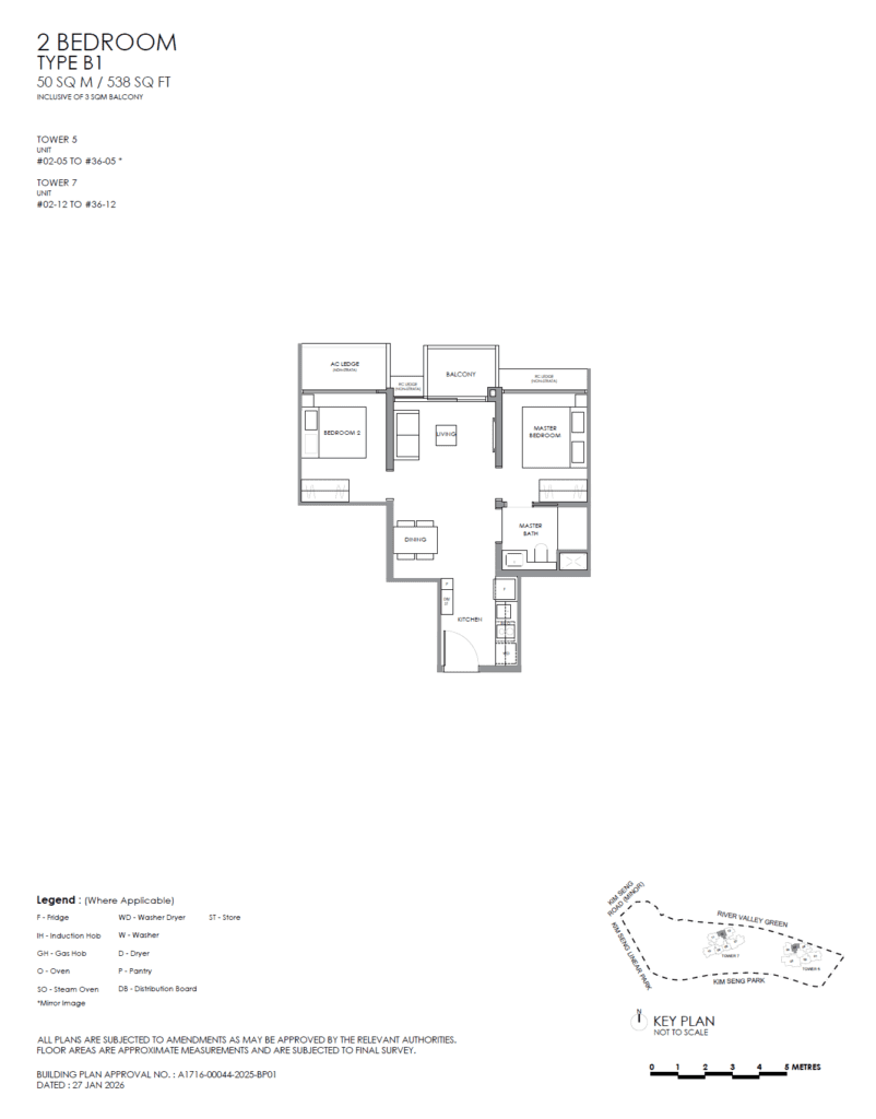 River Modern 2 BR Type B1 Floor Plan