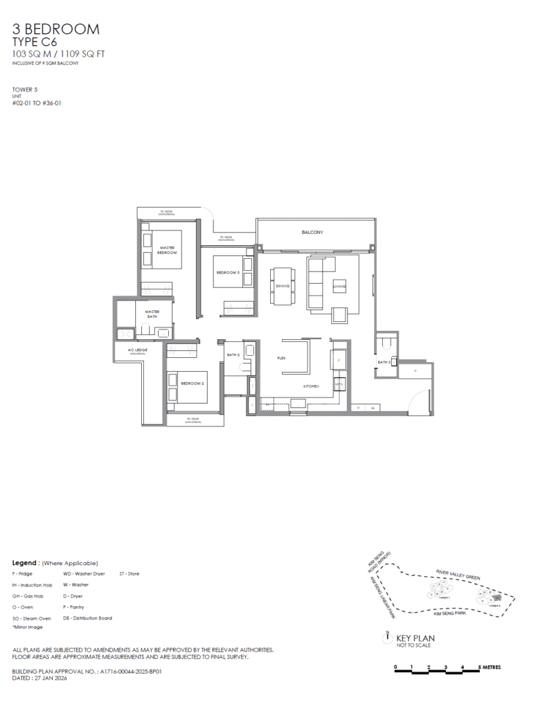 River Modern 3 BR Plus Type C6 Floor Plan